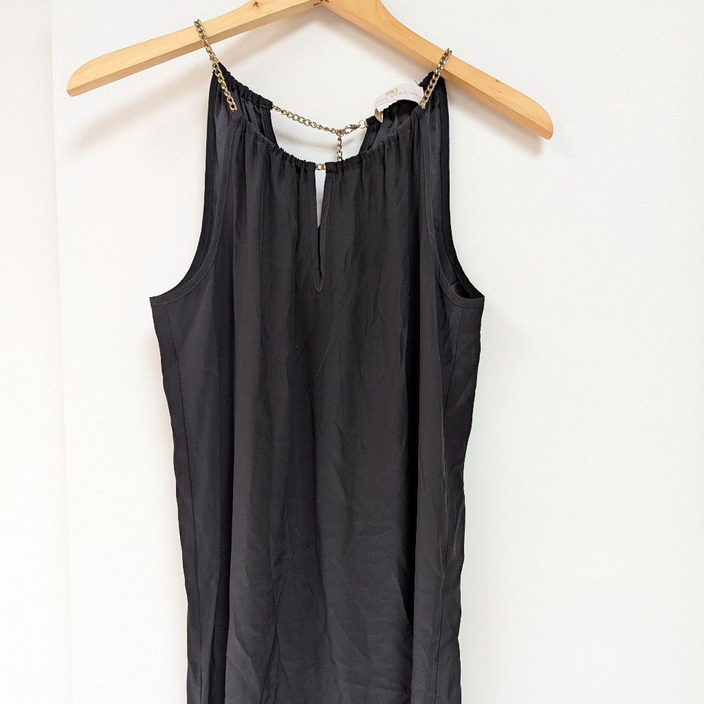 Amanda Uprichard Black Silk Halter Dress With Gold Chain Neck Xs